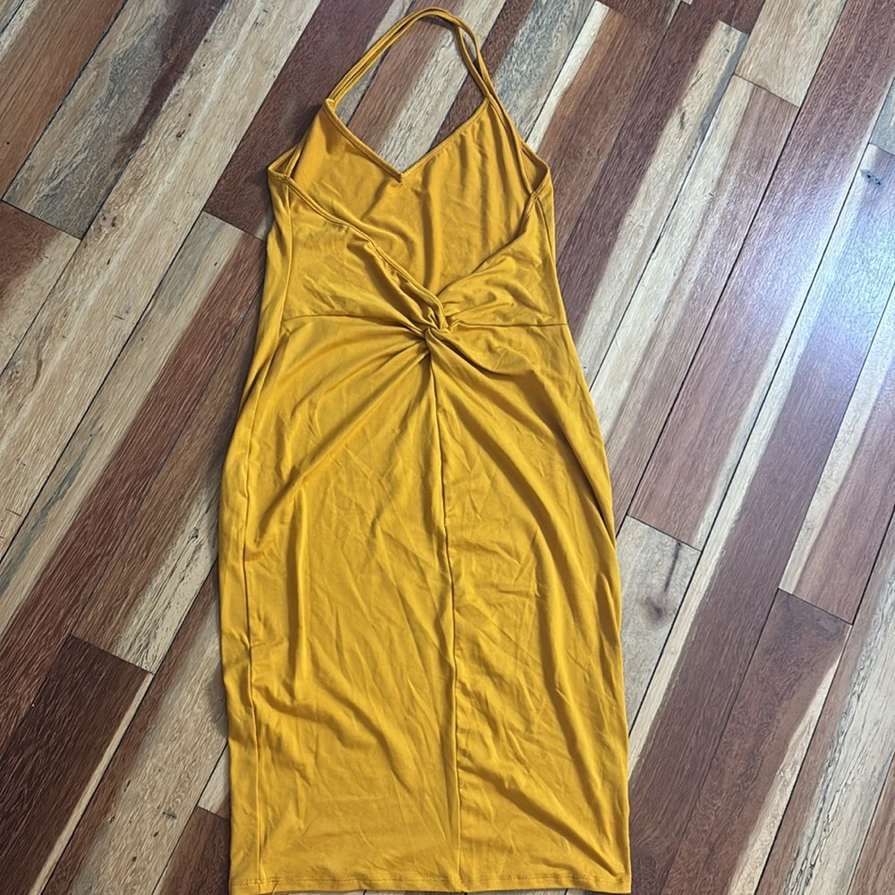 Elegant Mustard Halter Dress - Picture 5 of 7